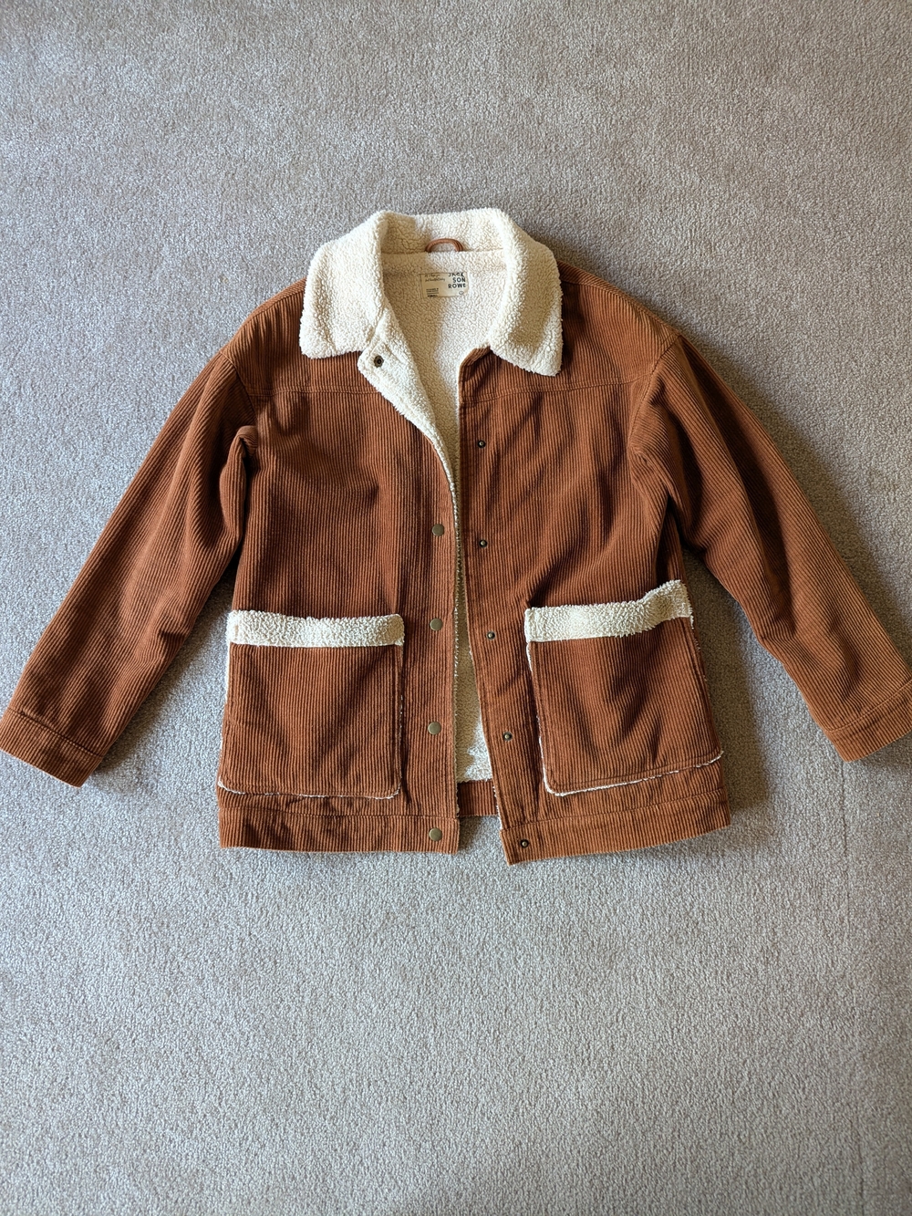 Jackson Rowe Flicker Brown Cream Sherpa-Lined Corduroy Jacket Size Extra Small
